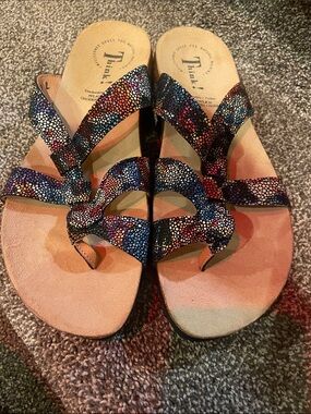 Think! Women's Black Multicolor Dot-Strap Sandals